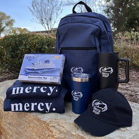 mercy ships shirt backpack and water bottle product image